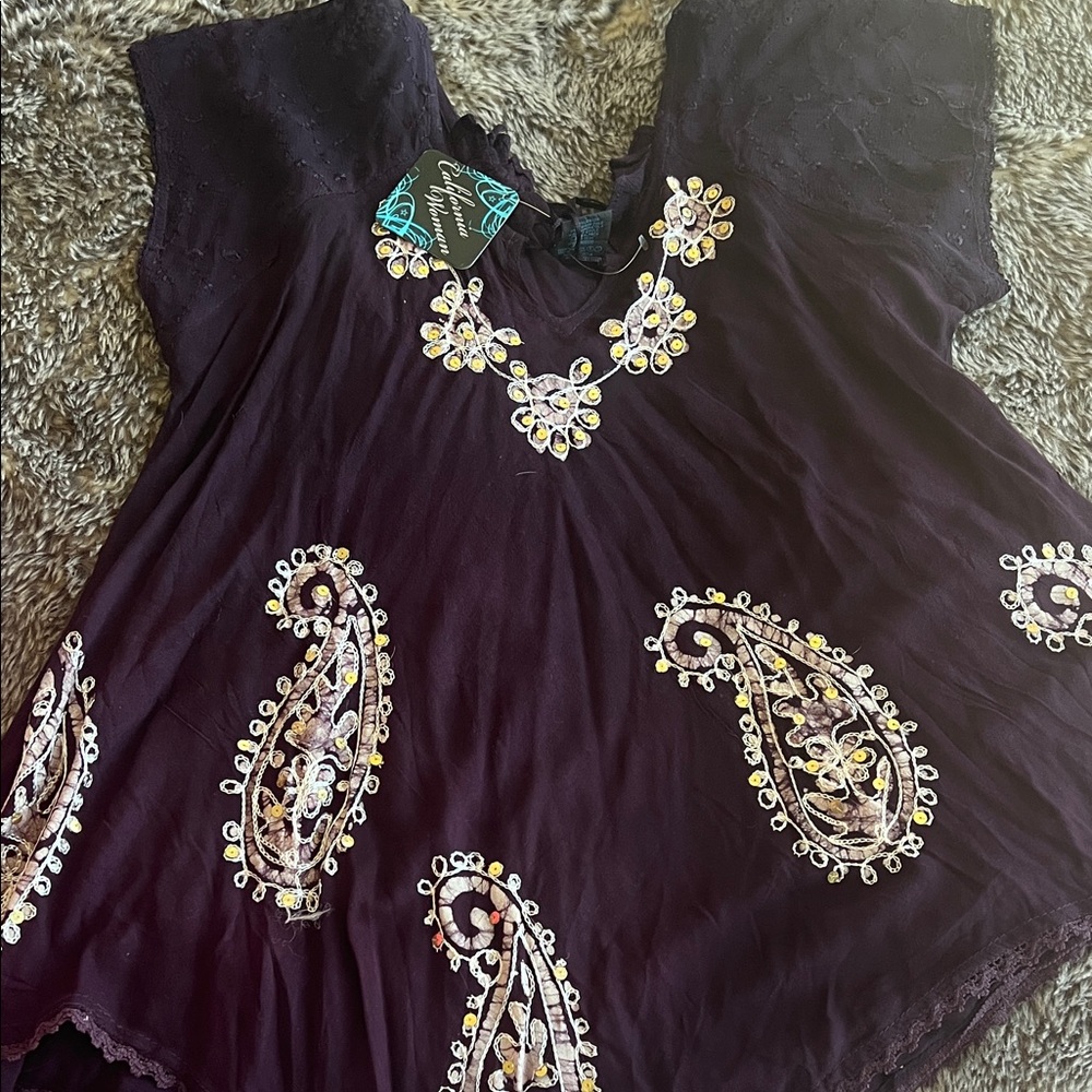 Embroidered Black Paisley Women’s Top